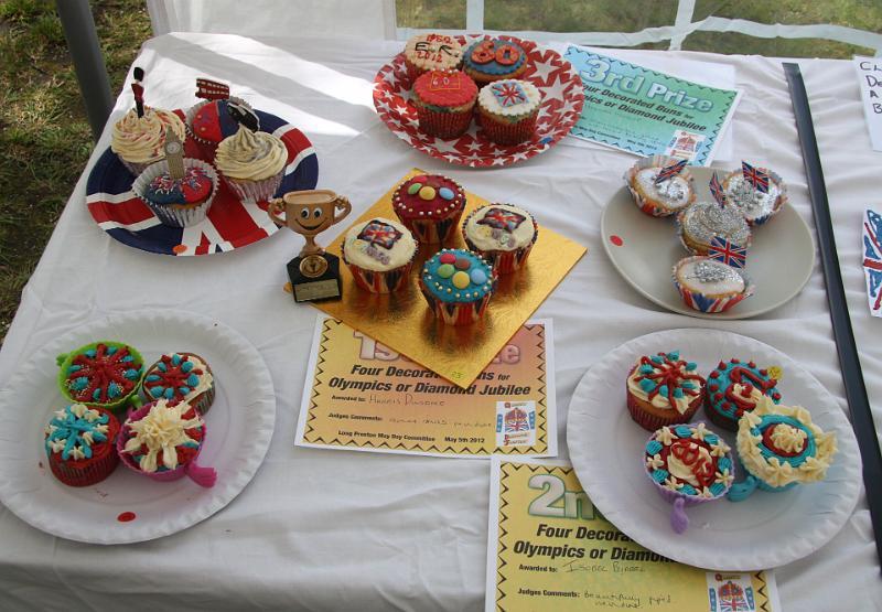 Cakes.jpg - Most of the competitions had an Olympics or Diamond Jubilee theme:   Entries for the "Four Decorated Buns"